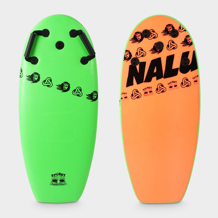 Nalu Stubby 38"- Bodyboard for kids - Surfboard with handles - Green / Fluro Orange