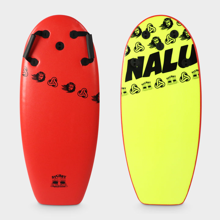 Nalu Stubby 38"- Bodyboard for kids - Surfboard with handles - Red / Fluro Yellow